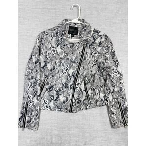 SANCTUARY Snake Print‎ Moto Jacket Zip Sleeves and Pockets Stretch Black White M
